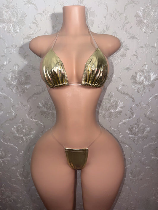 Champagne Metallic Clear Strap Bikini