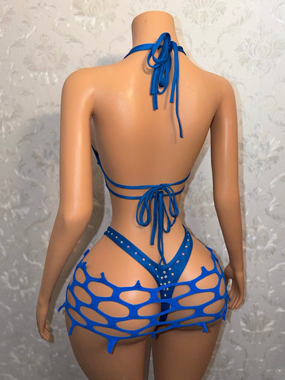 Shadé Rhinestone One Piece Optional Fishnet Set Fits XS-M