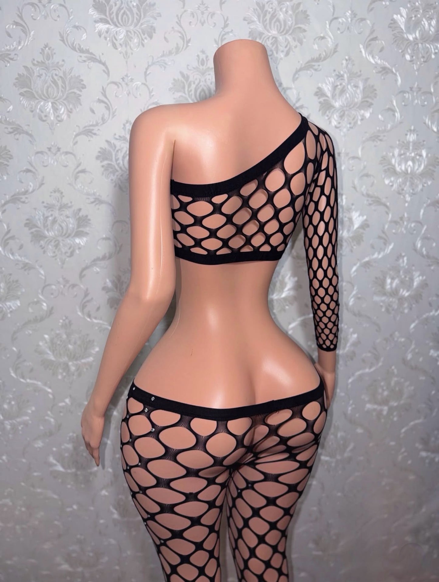 Stella Off Shoulder Fishnet Footed Legging Set Fits XS-M