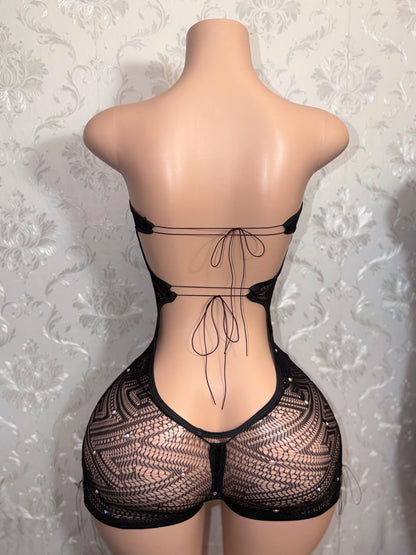 Queen Muva 2 Fishnet Romper Set Fits S-XL