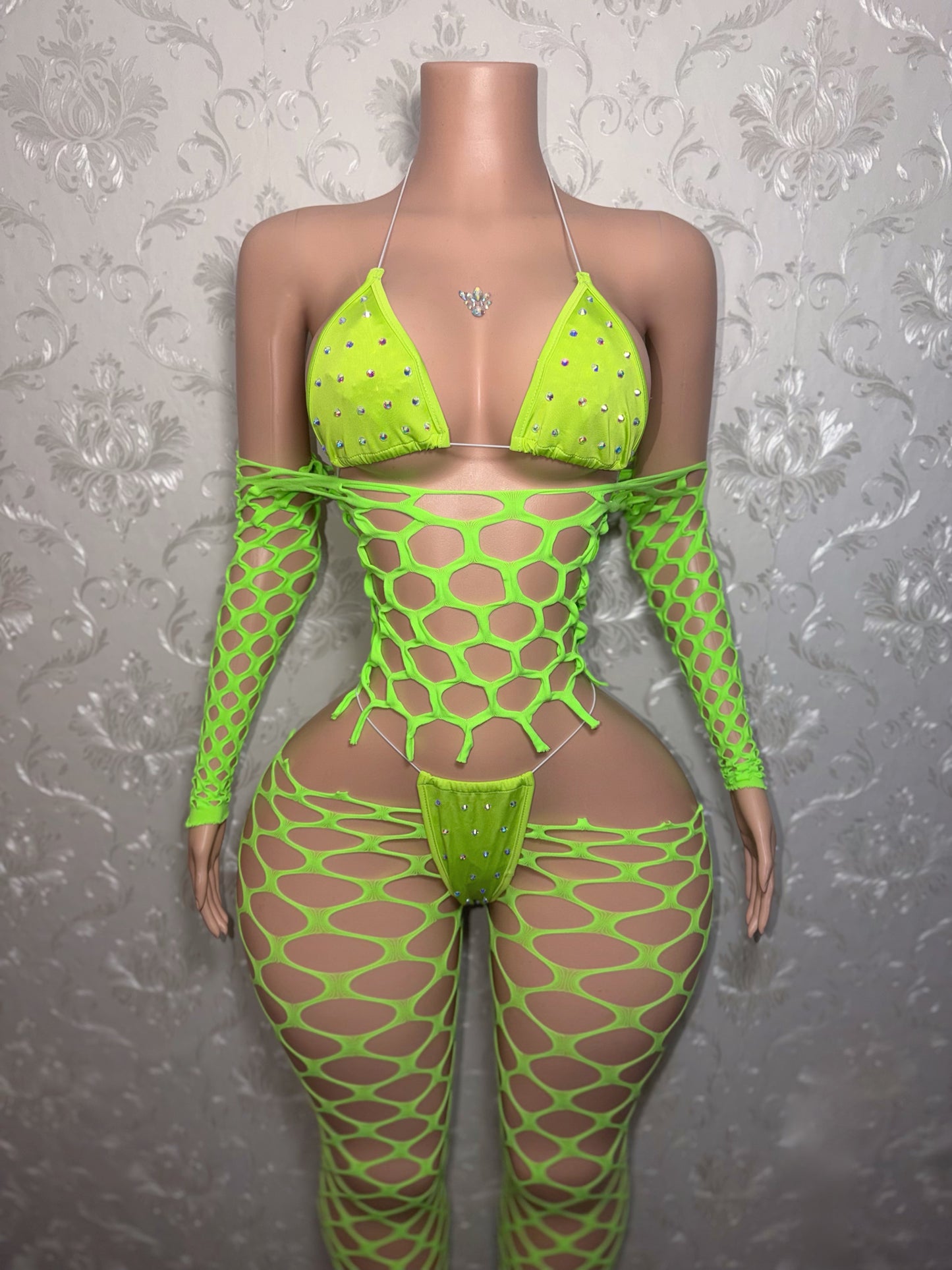 Icelyn 4 Piece Full Top Fishnet Set Fits XS-L