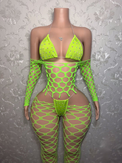 Icelyn 4 Piece Full Top Fishnet Set Fits XS-L