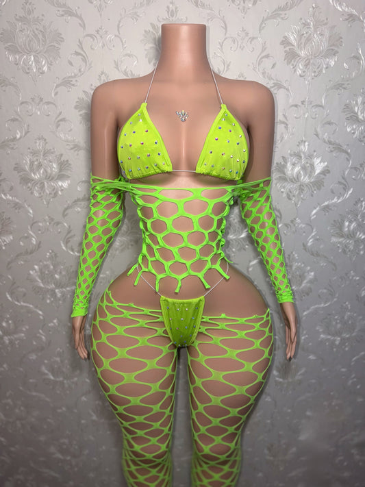 Icelyn 4 Piece Full Top Fishnet Set Fits XS-L