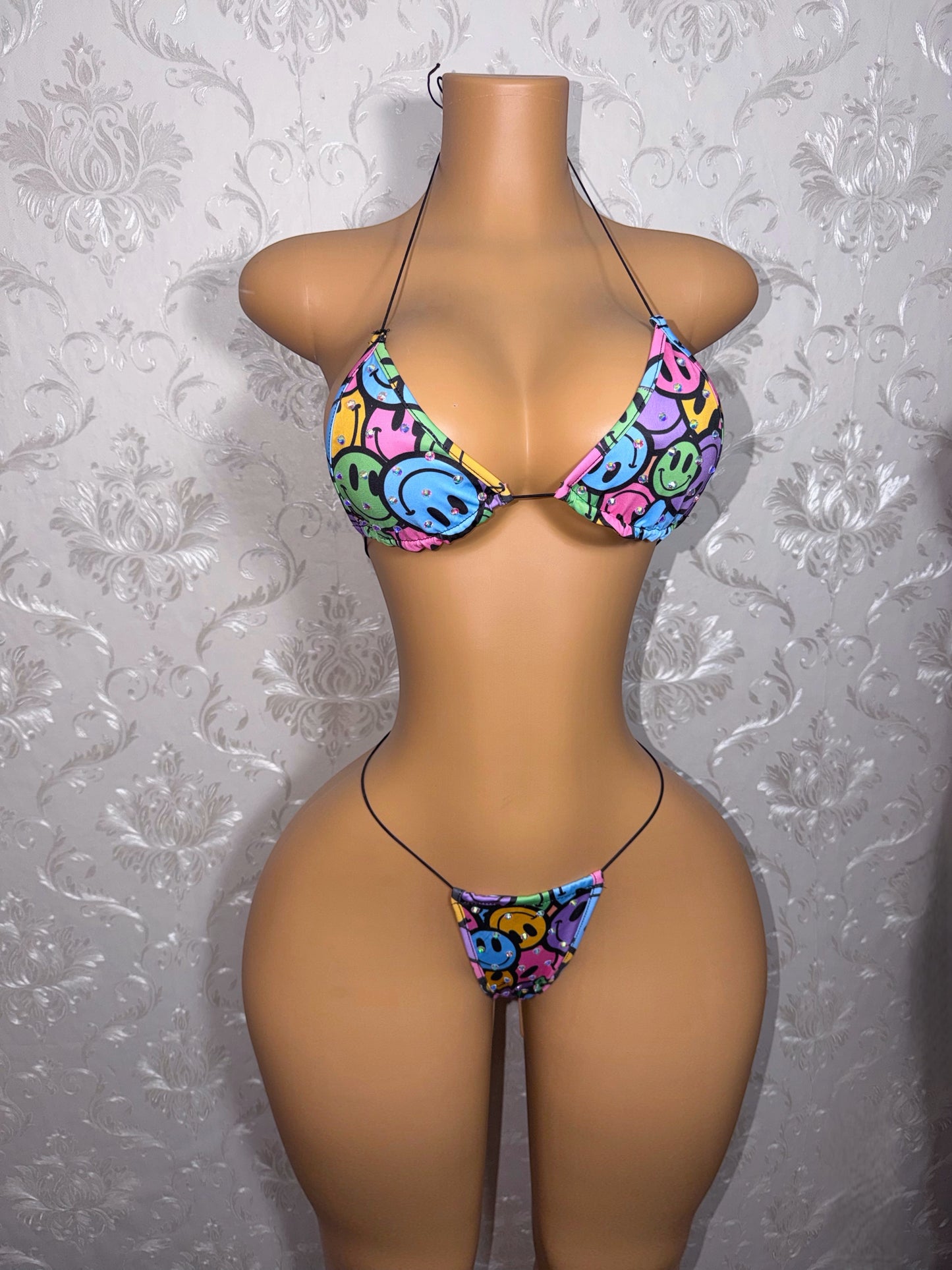 Fruity Pebbles Rhinestone Multicolor Emoticon Bikini