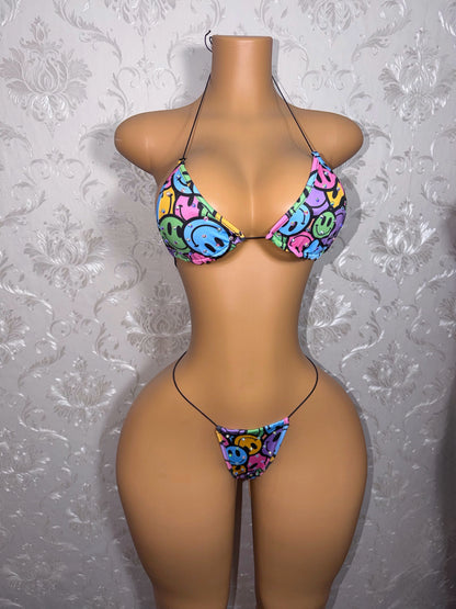 Fruity Pebbles Rhinestone Multicolor Emoticon Bikini