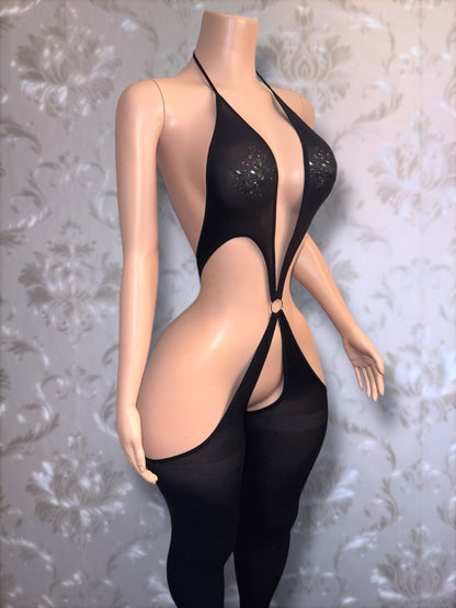 Star O-Ring Mesh Bodystocking Fits XS-M & Curvy M-XL
