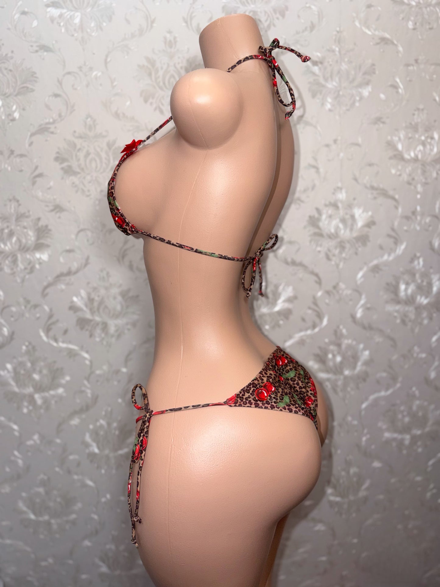 Sweet Cherry Pie Lace Trim Leopard Bikini