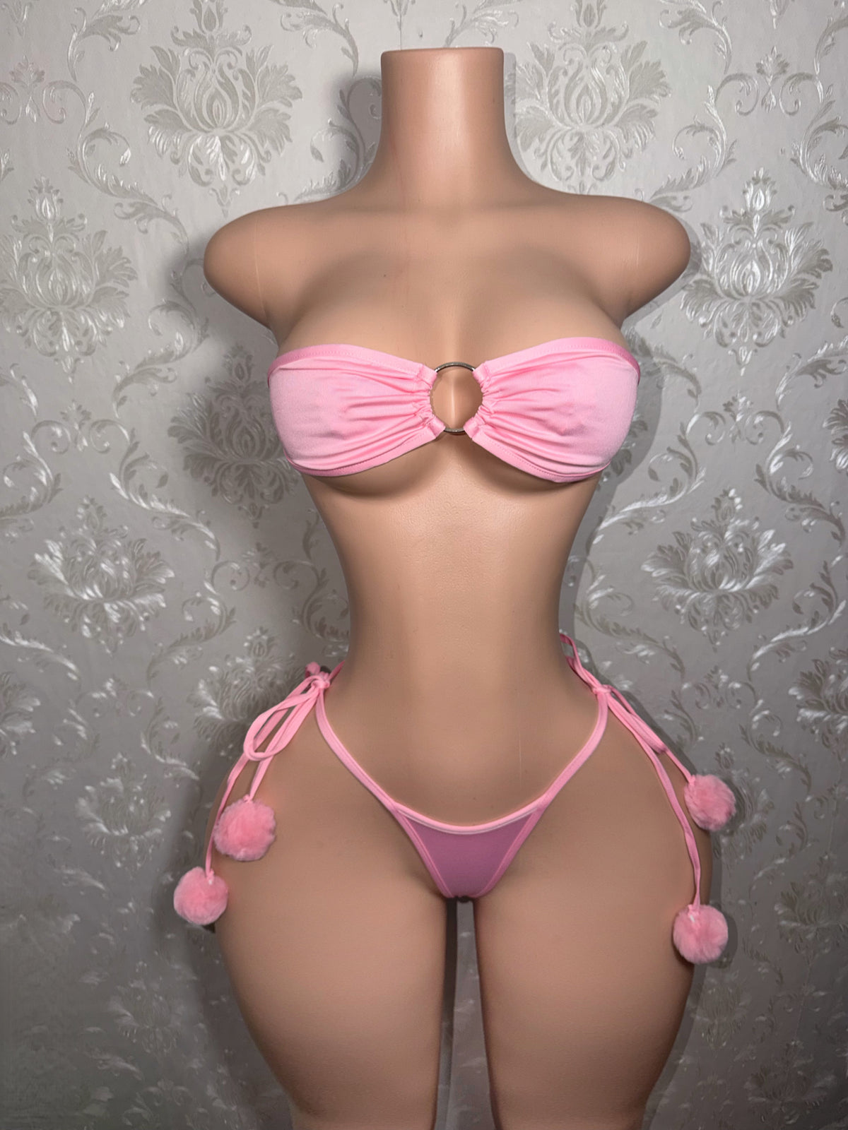 Slumber Party O-Ring Bandeau Pom Pom 2 Piece Fits S-L