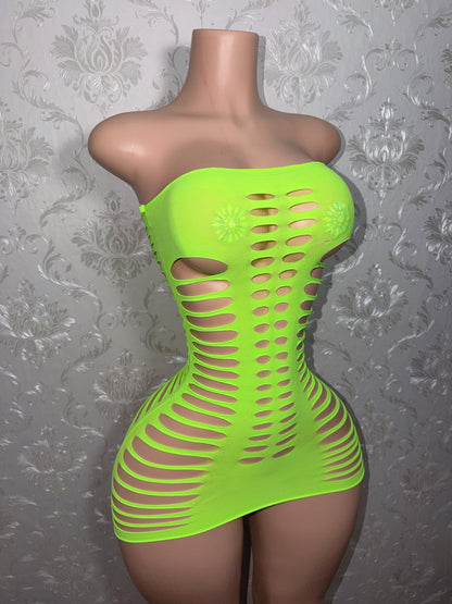Monique Slit Fishnet Dress Fits XS-XL