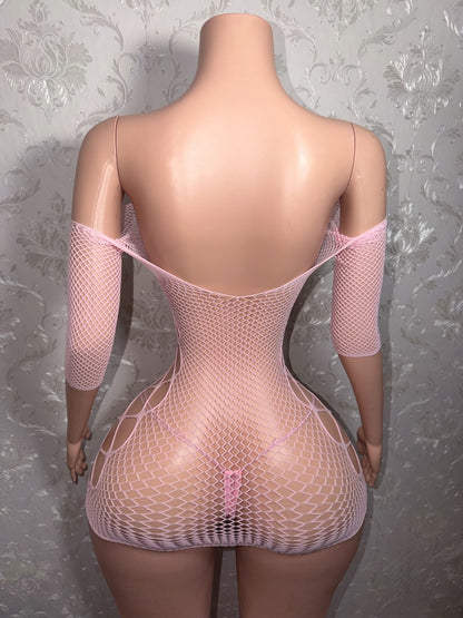 Teyana Fishnet Dress Optional Thong Fits XS-L