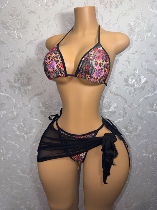Forbidden Fruit Leopard Floral Bikini With Sarong