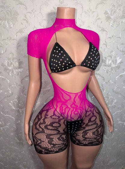 Hurricane Two Tone Ombre Romper + Bikini 3 Piece Set Fits XS-L