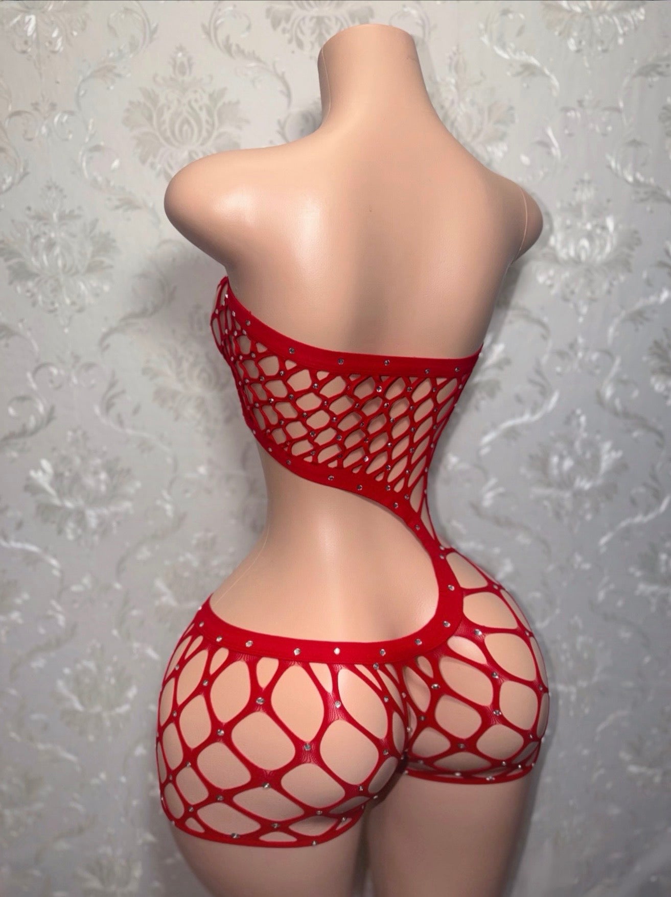 Bossy Cut Out Fishnet Romper Fits XS-L