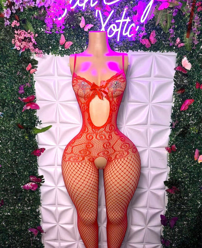 Babydoll — Fishnet Bodystocking with Bow Fits XS-L