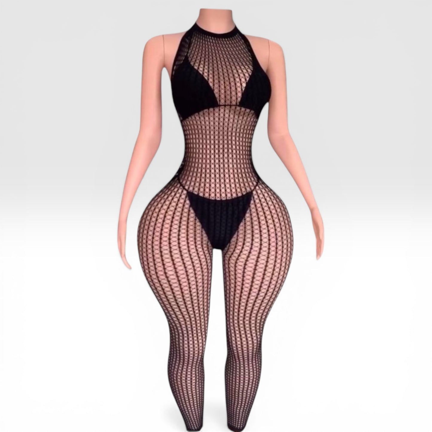 Serena Halter Fishnet Bodystocking Fits XS-L