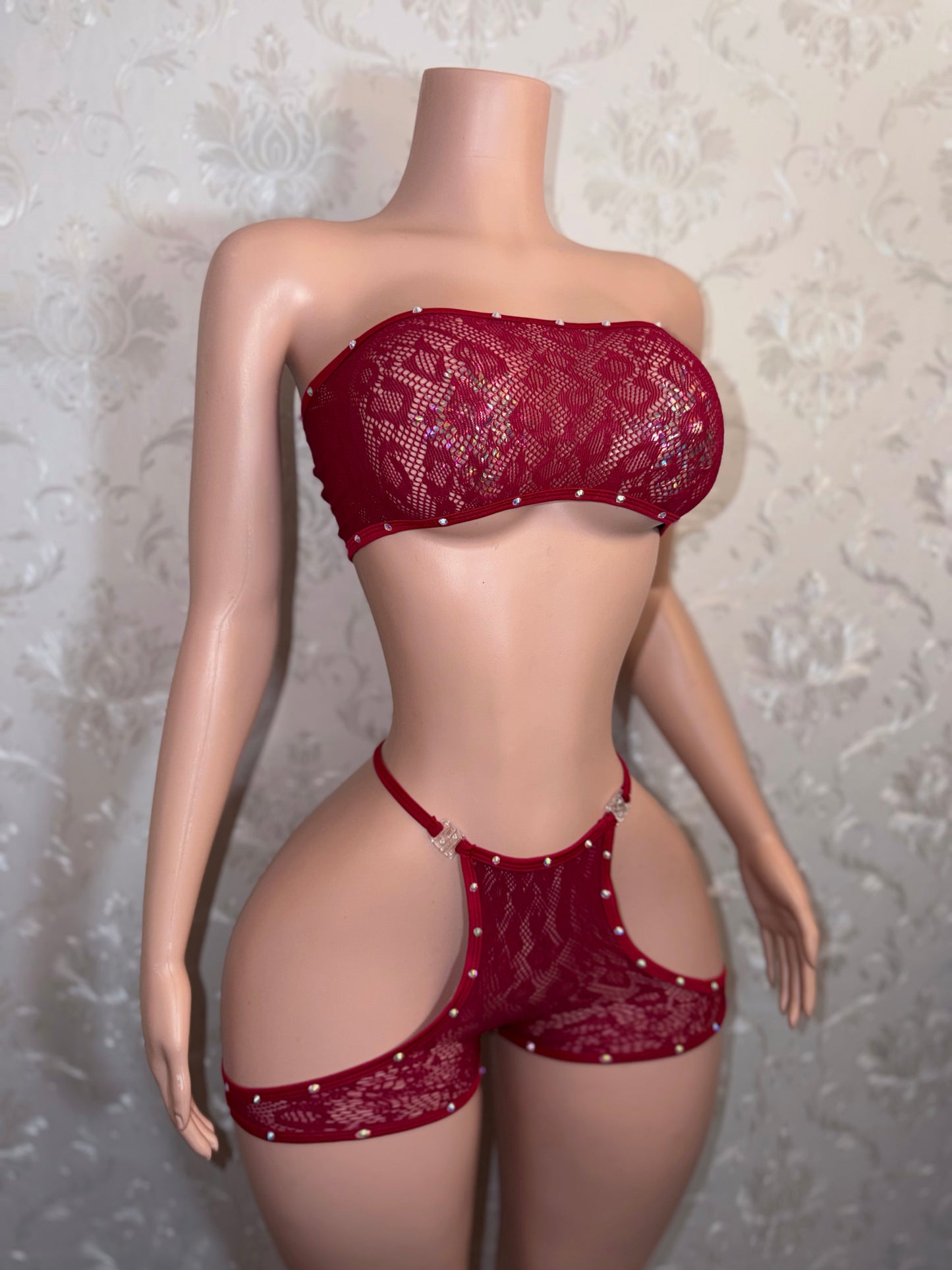 Jacqueline Cut Out Fishnet Shorts Set Fits S-L