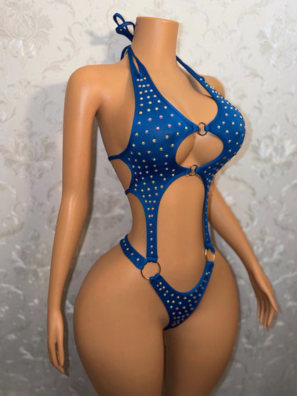 Shadé Rhinestone One Piece Optional Fishnet Set Fits XS-M
