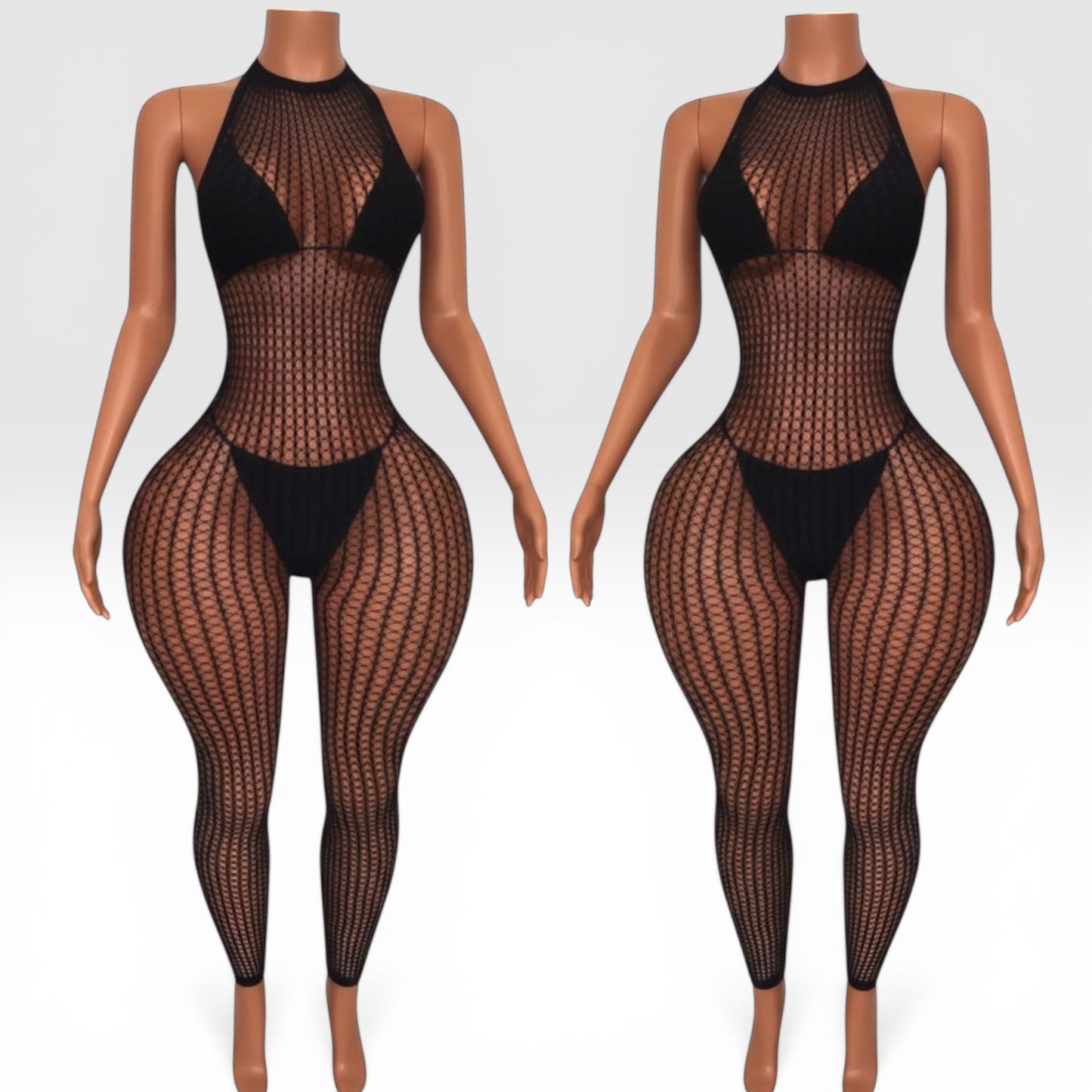 Serena Halter Fishnet Bodystocking Fits XS-L