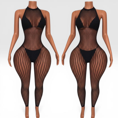 Serena Halter Fishnet Bodystocking Fits XS-L