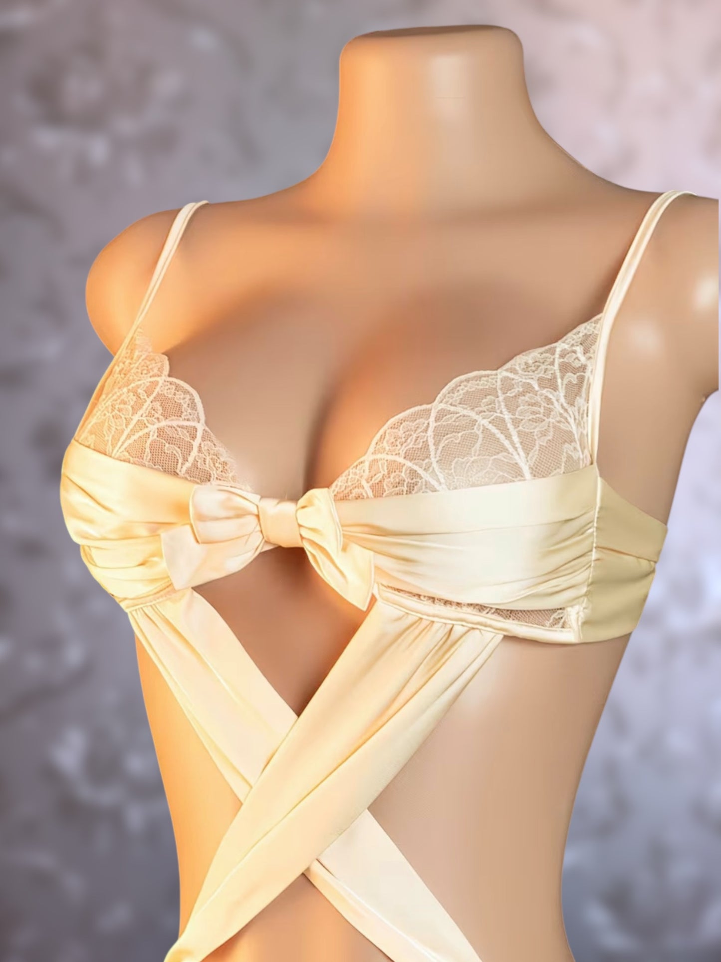 Leia Champagne Cascading Ruched Crotchless Bodysuit Fits XS-L