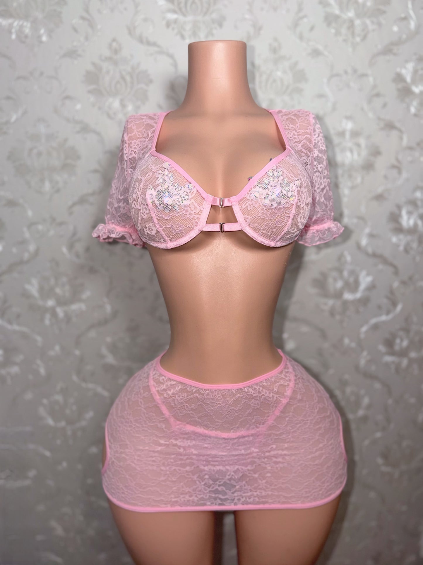 Delina Floral Lace 3 Piece Skirt Set