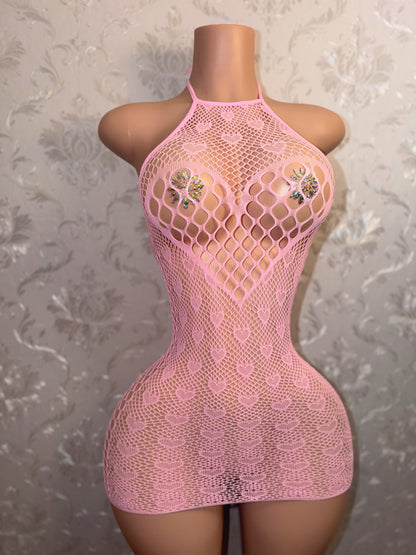 Odette Baby Pink Fishnet Dress Fits XS-L