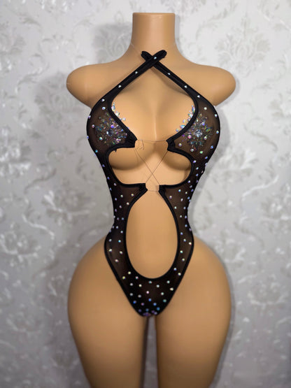 Mesh Startender Rhinestone One Piece