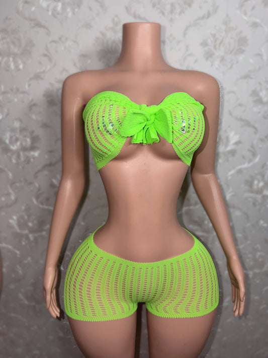 Caleesi Fishnet Shorts Set Pre-tied Bantu Knot Fits XS-L