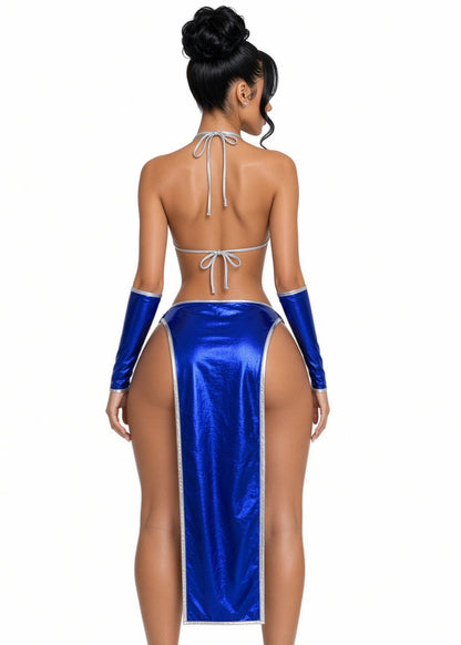 Baddie Kitana Cosplay 3 Piece Set Optional Thong and Thigh Garters