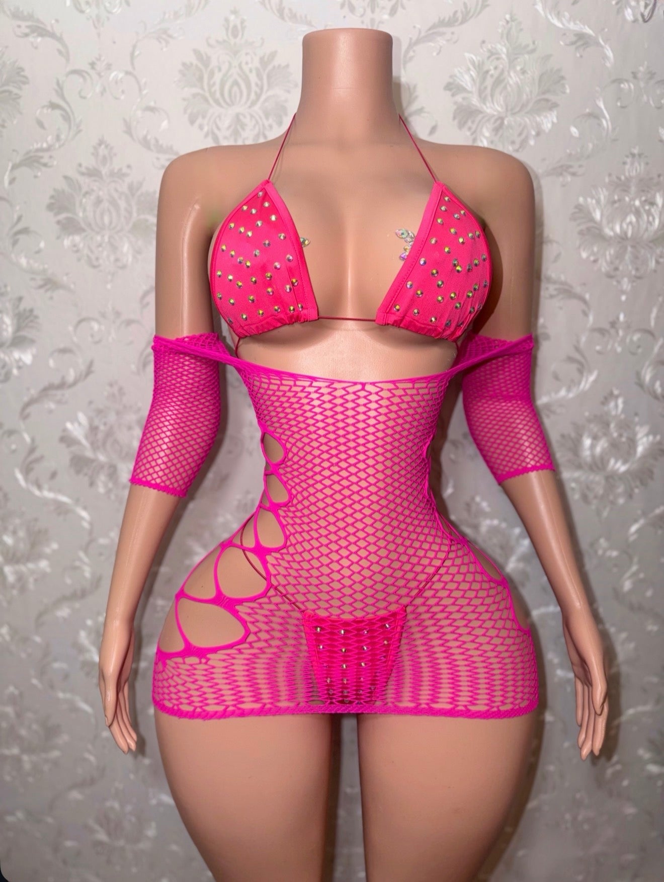 Martina Bikini + Teyana Fishnet Dress 3 Piece Set Fits XS-L