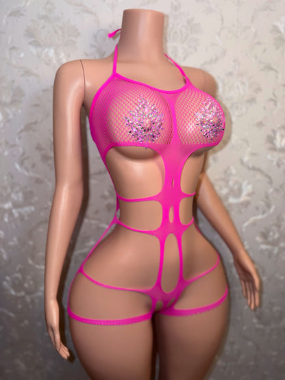 Snatched Fishnet Romper Fits XS-M