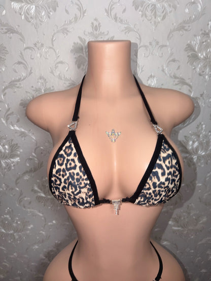 Safari Baby Cool Tone Leopard Bikini with Diamond Heart Charms
