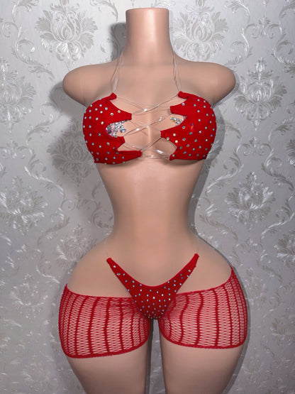 Riyah Diamond Studded Mesh Kini 3 Piece Set