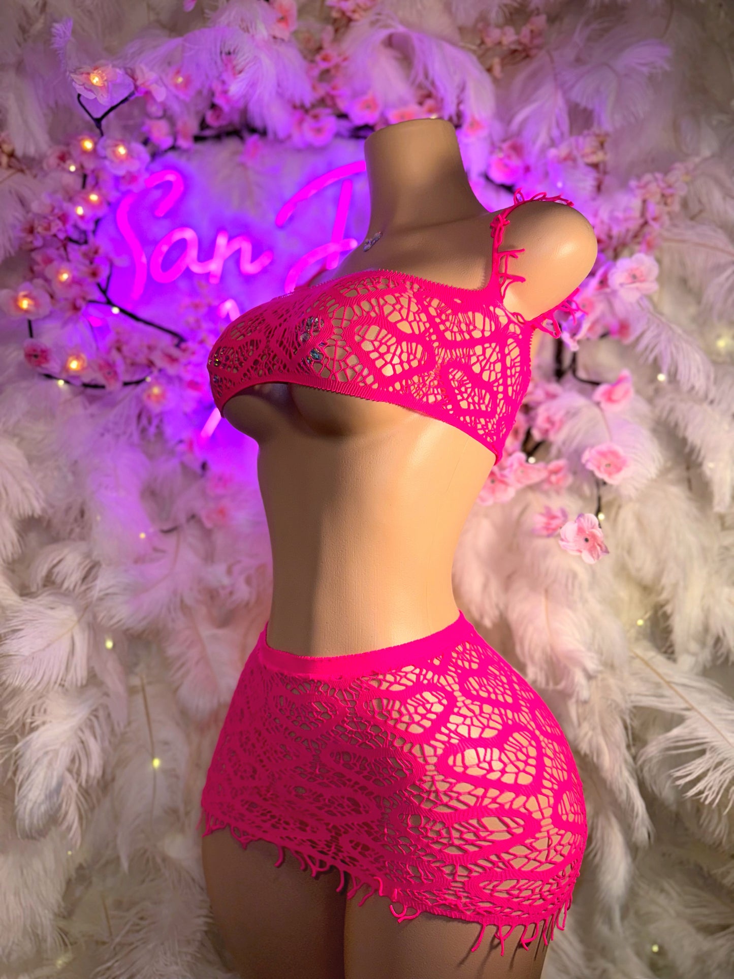 Be Mine — Fringe Fishnet Skirt Set Fits Petite XXS-M
