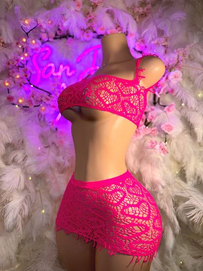 Be Mine — Fringe Fishnet Skirt Set Fits Petite XXS-M