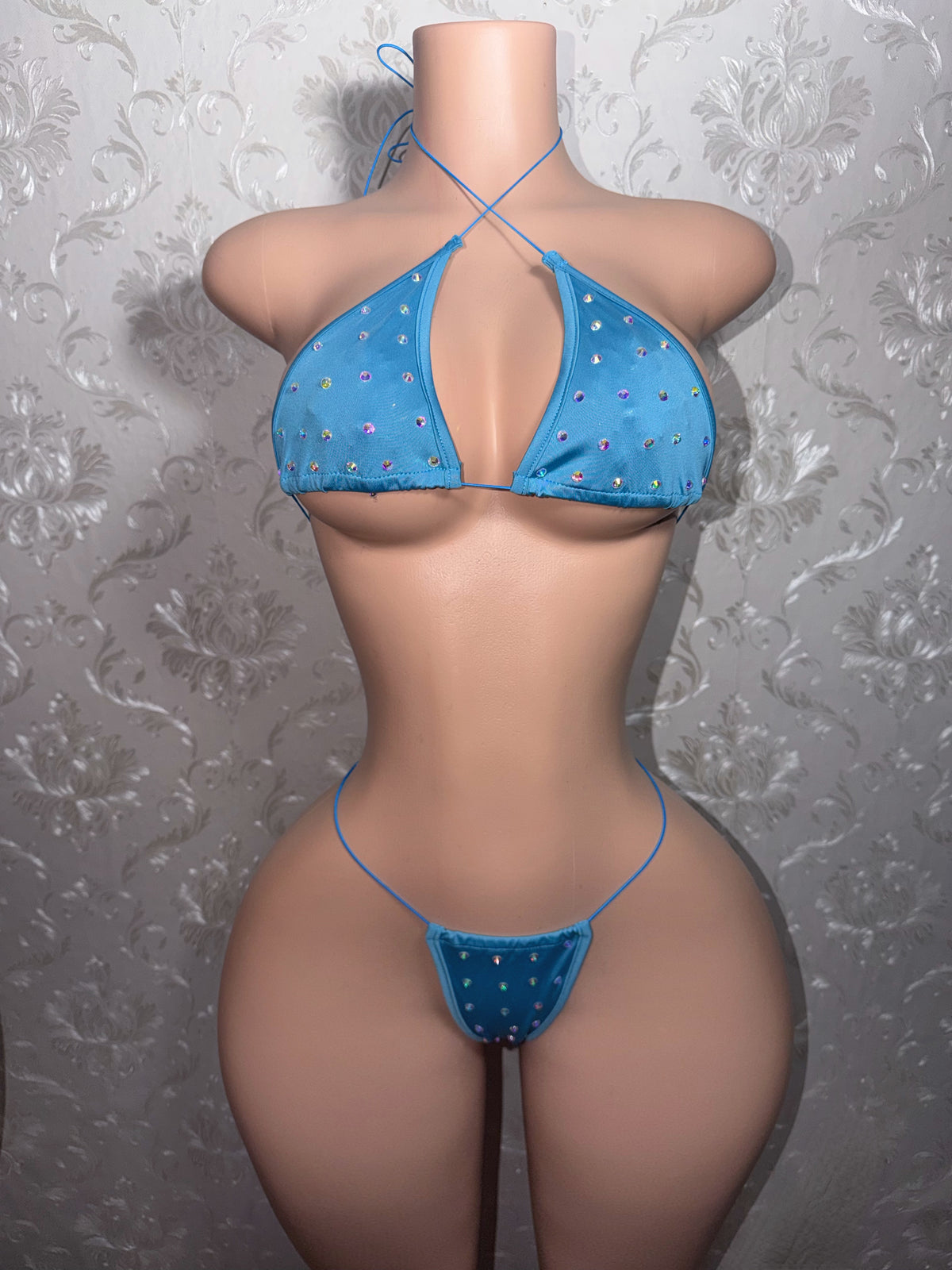 Tahiti Blue Sherice Cheetah Fishnet Romper + Martina Bikini 3 Piece Set Fits XS-L
