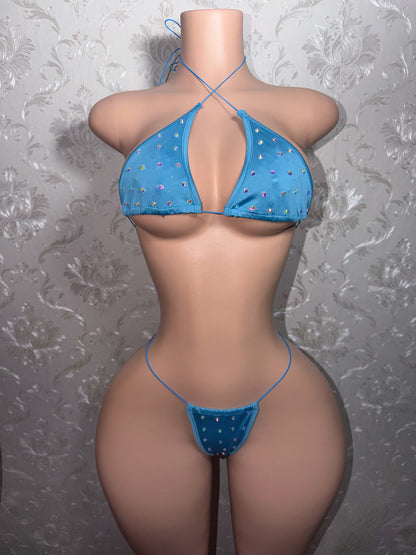 Tahiti Blue Sherice Cheetah Fishnet Romper + Martina Bikini 3 Piece Set Fits XS-L