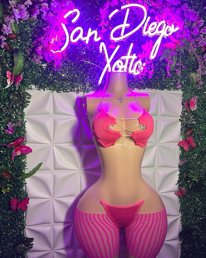 Jayda — 3 Piece Set Bikini with Cut-Off Fishnets