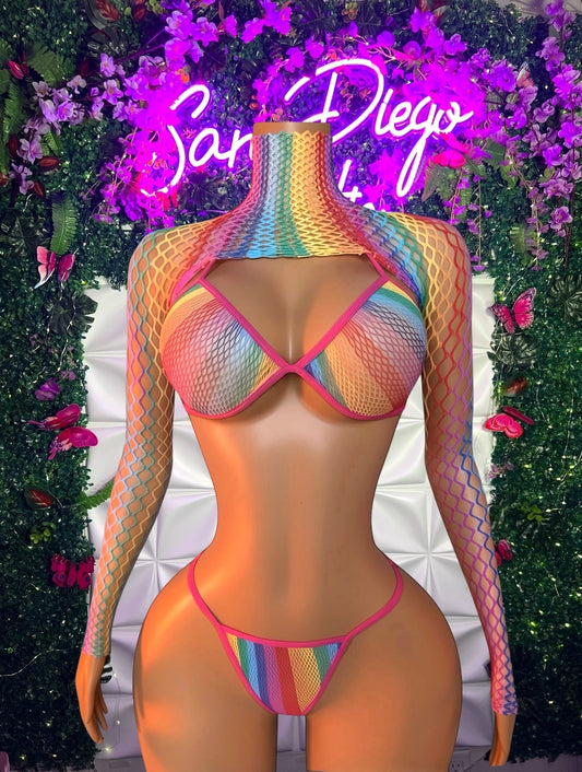 Rainbow Meshkini — 3 Piece Set with Shawl Fits XS-L