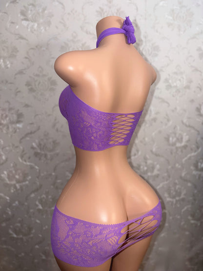 Harmonie Off Shoulder Fishnet Lace Skirt Set Fits XS-L