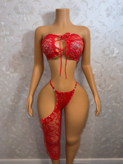 Highly Favored Asymmetrical Cut Out Fishnet Chaps Set Fits S-L