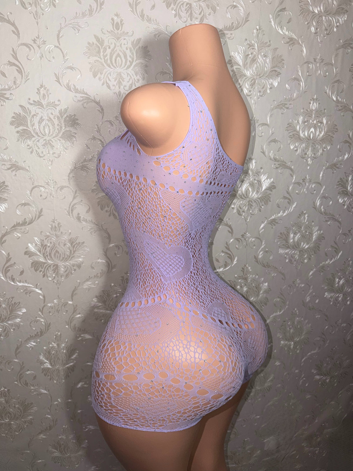 Jaidyn Fishnet Off Shoulder Romper Fits XS-XL