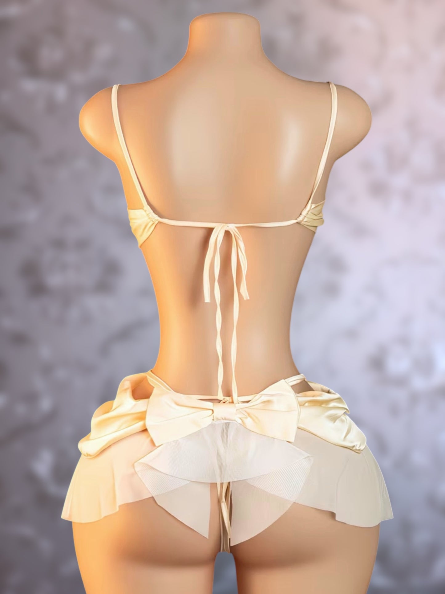 Leia Champagne Cascading Ruched Crotchless Bodysuit Fits XS-L