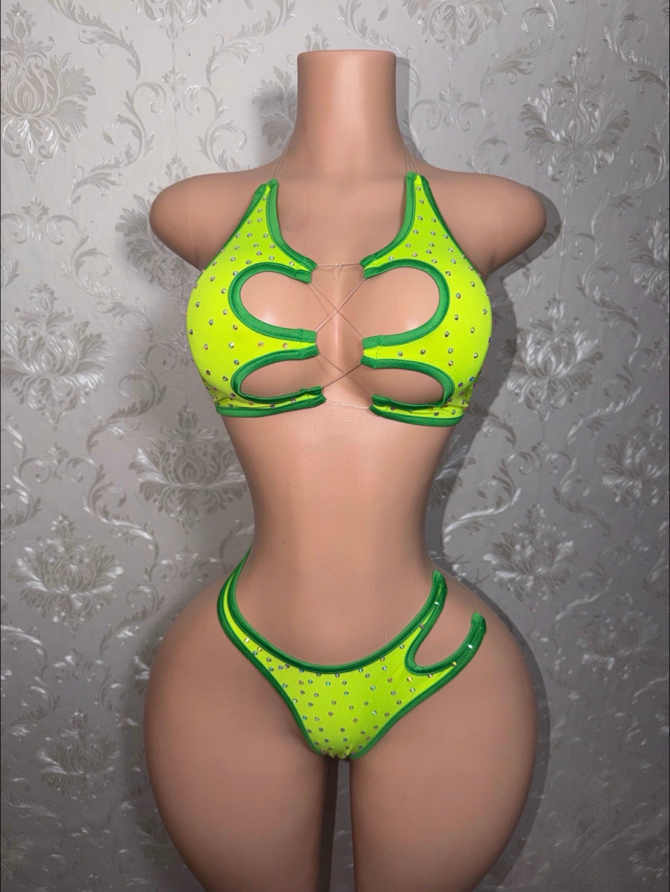 Sour Apple Mamacita 2 Piece Asymmetrical Rhinestone Bikini