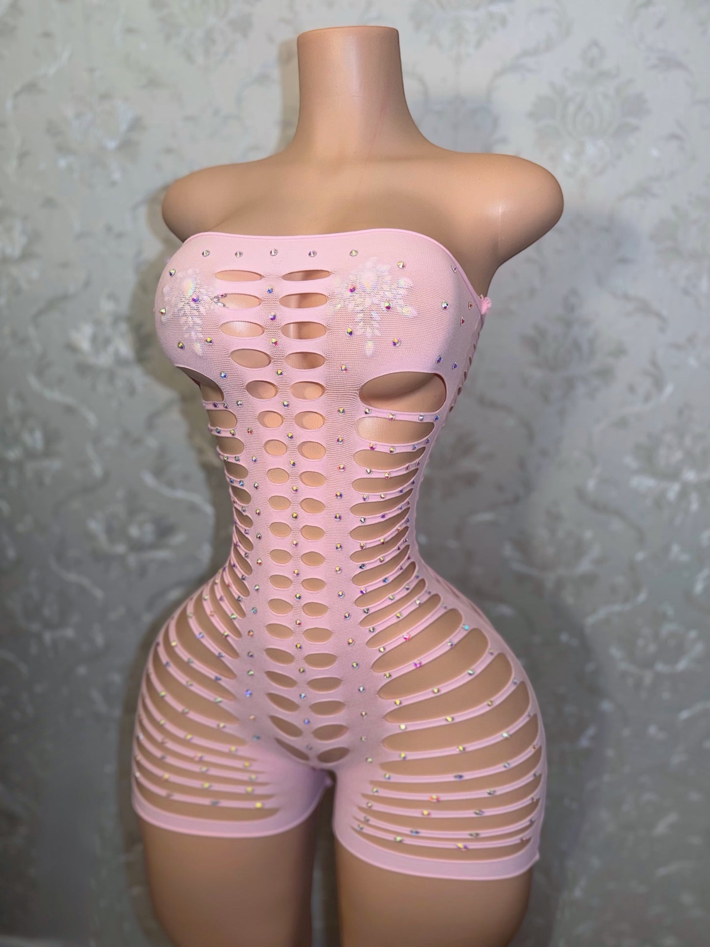 Monique Fishnet Slits Romper Fits S-XL