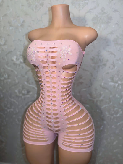 Monique Fishnet Slits Romper Fits S-XL