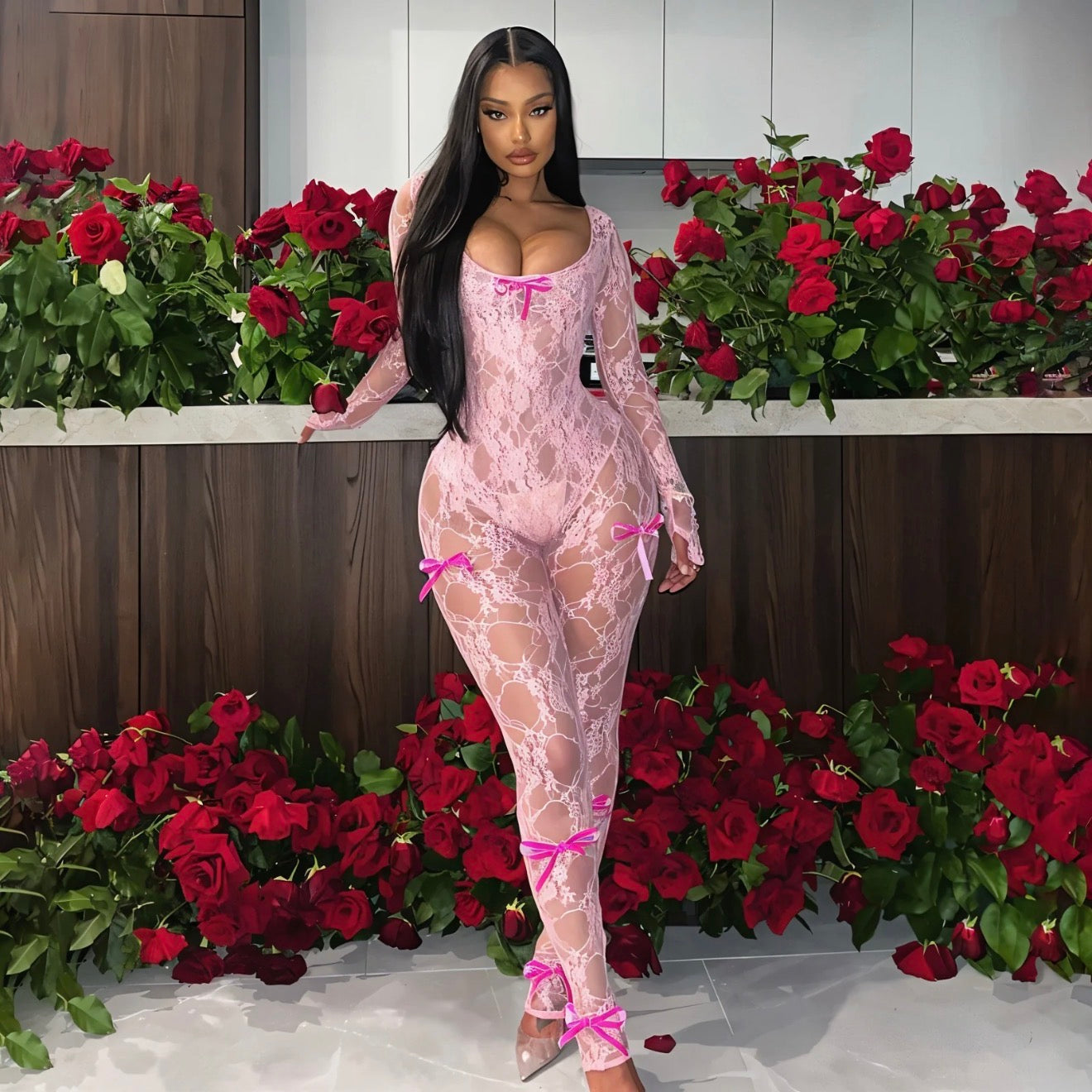 Pretty Posh Lace Jumpsuit with Bows