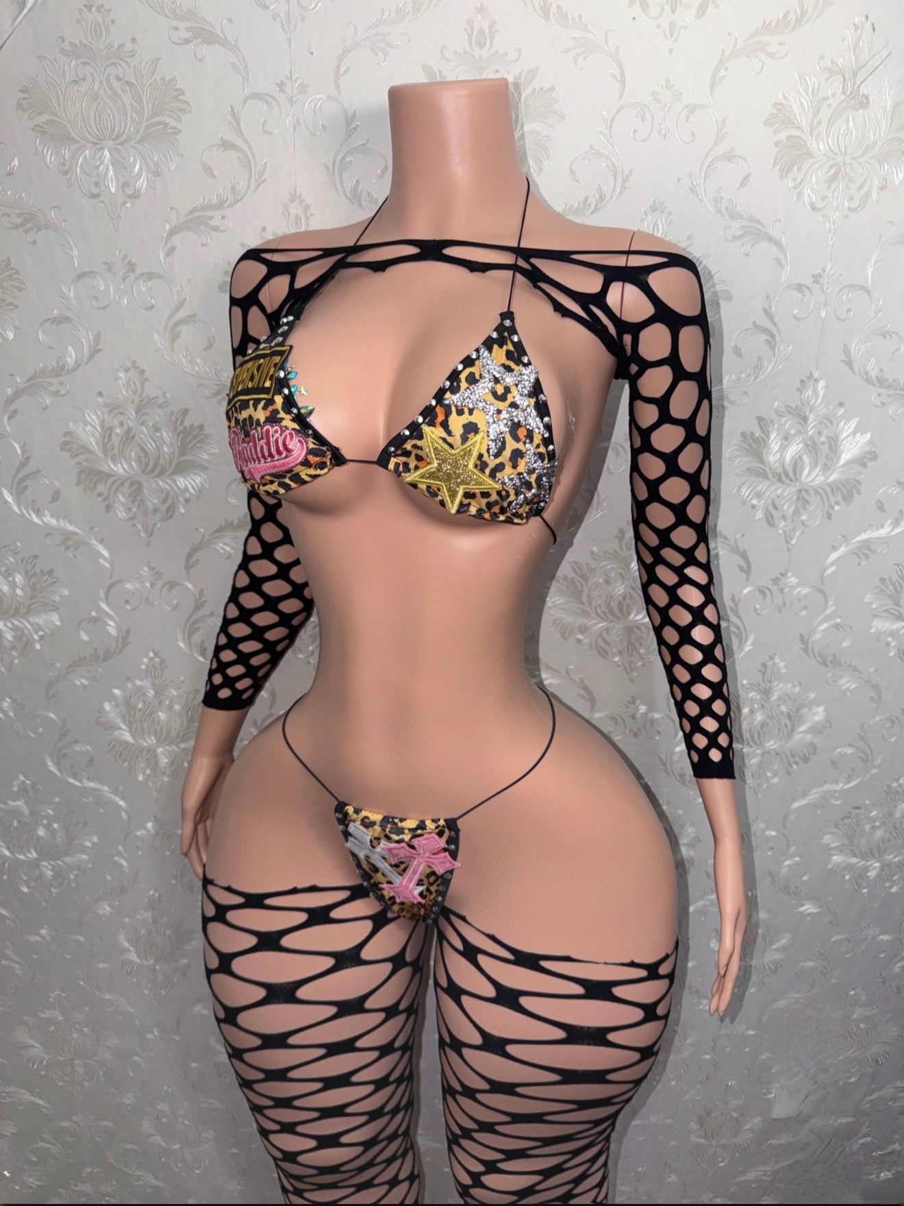 Expensive Baddie Custom 4 Piece Bikini & Fishnet Set Fits XS-XL
