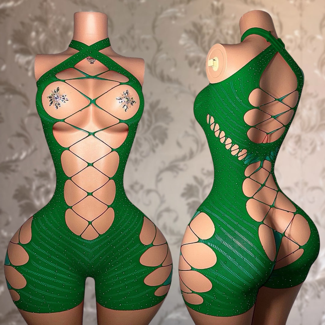 Miami Nightz Fishnet Romper Fits XS-L