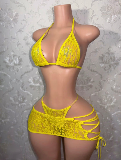 Lemon Squeezy Pastel Yellow Kawaii Lace Skirt Set Fits XS-L